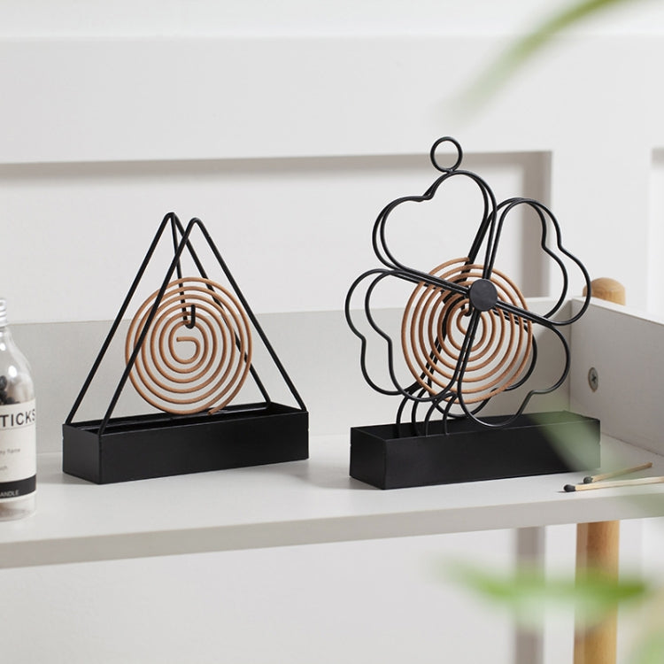 Simple Hangable Wrought Iron Mosquito Coil Holder Portable Fireproof Mosquito Coil Tray Incense Burner Ornaments Four Leaf Grass  (Black) - Mosquito Coil Tray by PMC TechLife | Online Shopping South Africa | PMC TechLife | Buy Now Pay Later Mobicred