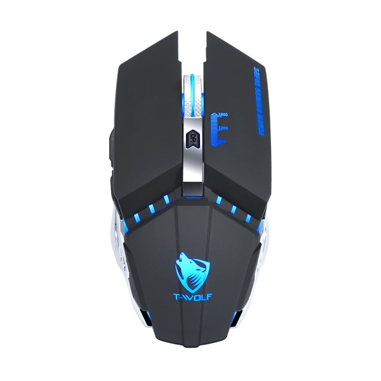 T-WOLF Q15 6-Buttons 1600 DPI Wireless Rechargeable Mute Office Gaming Mouse with 7 Color Breathing Light(Technology Black) - free shipping - PMC Jewellery - Order now!