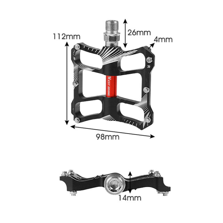 WEST BIKING YP0802080 Bicycle Aluminum Alloy Pedal Riding Foot Pedal Bicycle Accessories(Red) - Pedals by WEST BIKING | Online Shopping South Africa | PMc TechLife | Buy Now Pay Later Mobicred