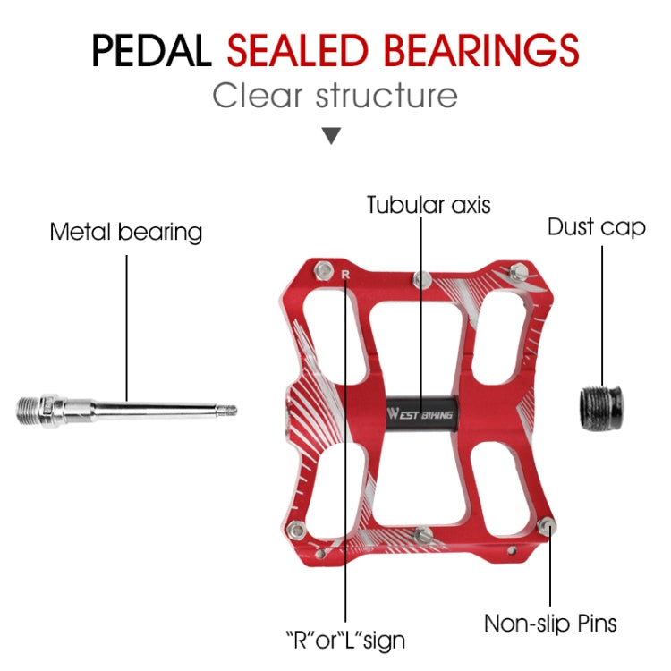 WEST BIKING YP0802080 Bicycle Aluminum Alloy Pedal Riding Foot Pedal Bicycle Accessories(Red) - Pedals by WEST BIKING | Online Shopping South Africa | PMc TechLife | Buy Now Pay Later Mobicred