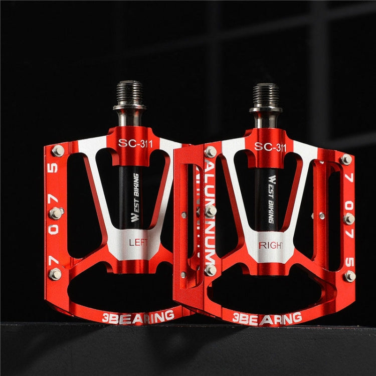 1pair WEST BIKING YP0802083 Mountain Bike Aluminum Alloy Pedal Lightweight Bearing Foot Pedal(Red) - free shipping - PMc TechLife - Order now!