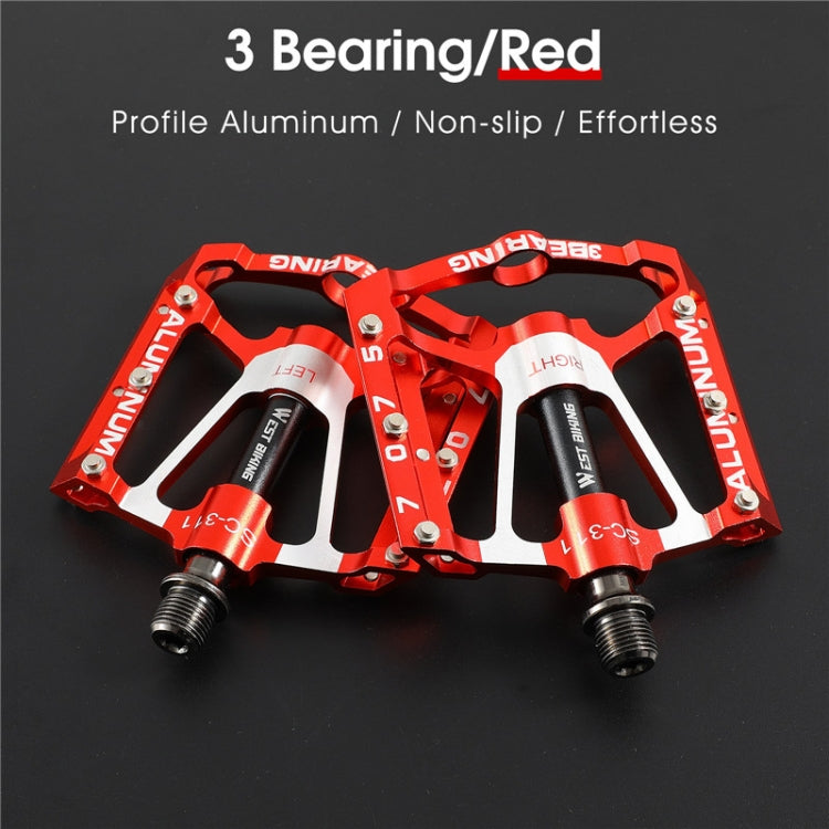 1pair WEST BIKING YP0802083 Mountain Bike Aluminum Alloy Pedal Lightweight Bearing Foot Pedal(Red) - free shipping - PMc TechLife - Order now!