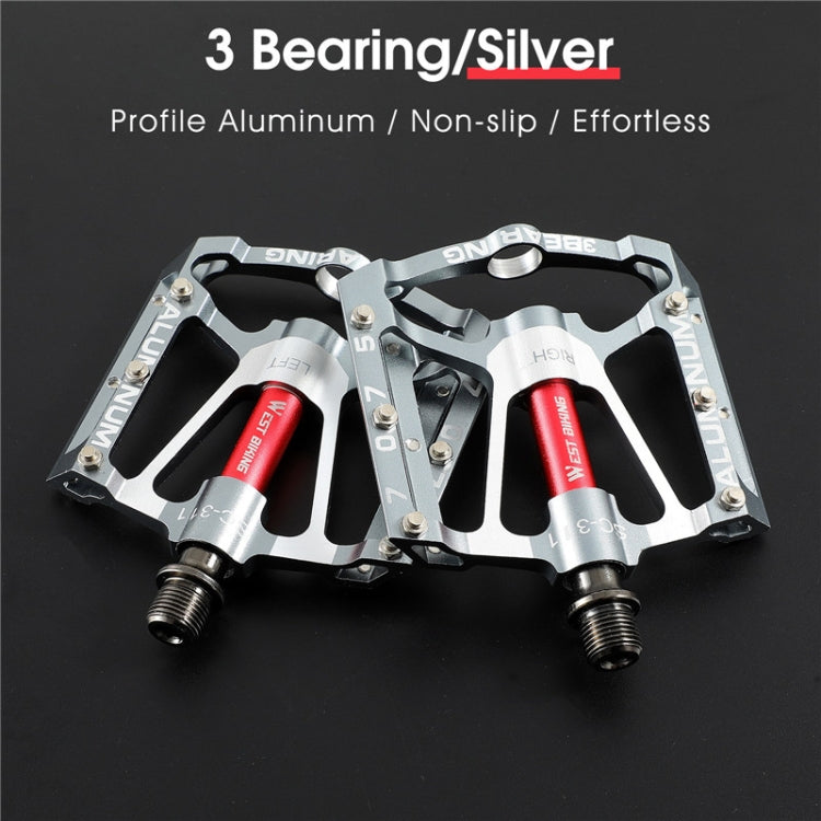 1pair WEST BIKING YP0802083 Mountain Bike Aluminum Alloy Pedal Lightweight Bearing Foot Pedal(Silver) - free shipping - PMc TechLife - Order now!