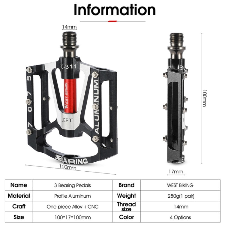 1pair WEST BIKING YP0802083 Mountain Bike Aluminum Alloy Pedal Lightweight Bearing Foot Pedal(Black) - free shipping - PMc TechLife - Order now!