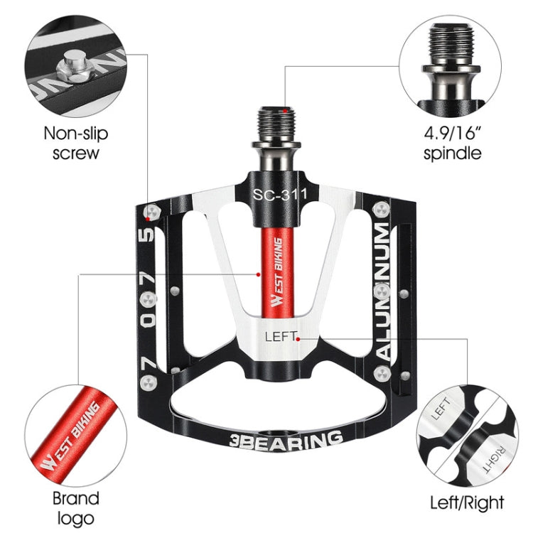 1pair WEST BIKING YP0802083 Mountain Bike Aluminum Alloy Pedal Lightweight Bearing Foot Pedal(Blue) - free shipping - PMc TechLife - Order now!