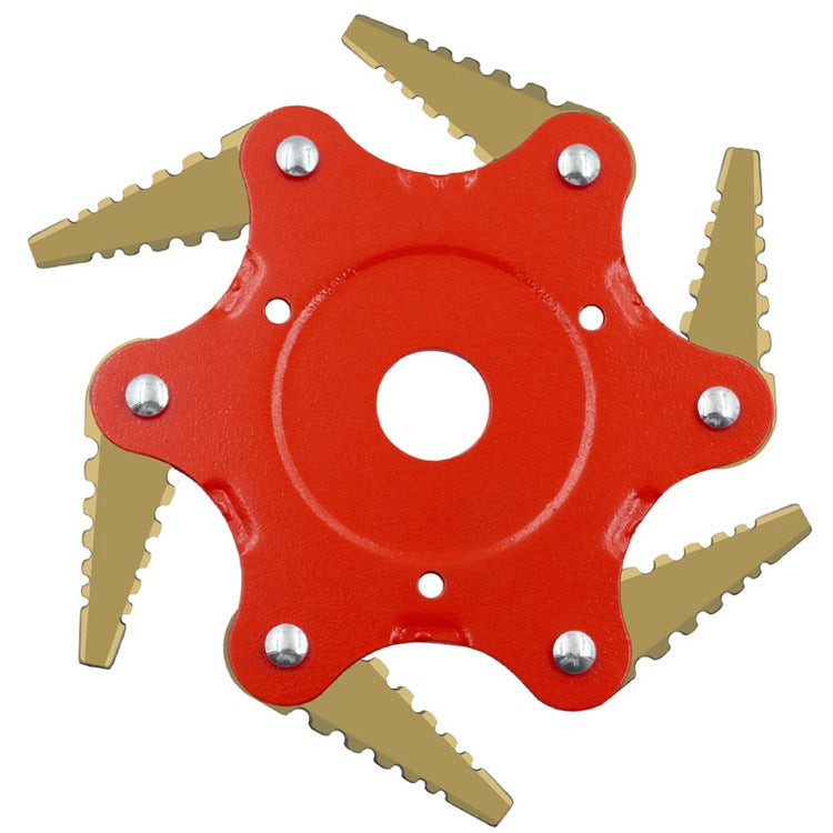 Toothed Mower Blade Six-Leaf Cyclone Blade Agricultural Weeder Parts(Golden Blade Bagged Red) - Lawn Mower, Saws & Accessories by PMC TechLife | Online Shopping South Africa | PMC TechLife | Buy Now Pay Later Mobicred