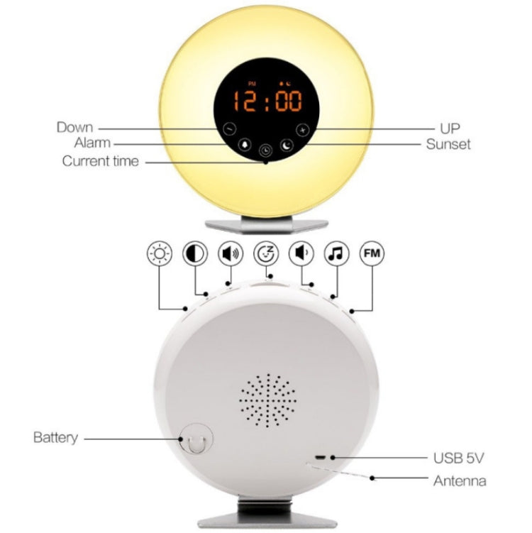 Simulated Sunrise And Sunset Sleep Light Alarm Clock with FM Radio(US Plug) - Alarm Clocks by PMc TechLife | Online Shopping South Africa | PMc TechLife | Buy Now Pay Later Mobicred