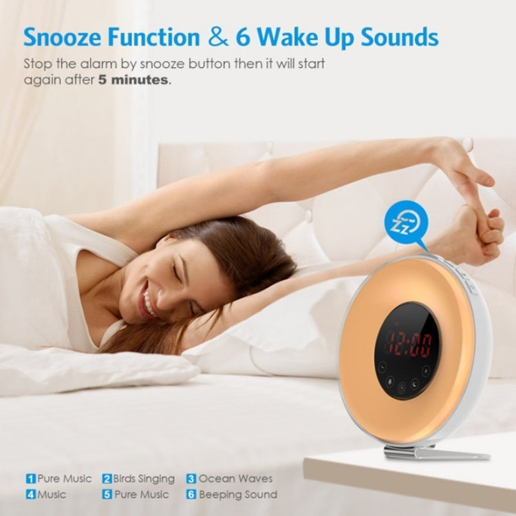 Simulated Sunrise And Sunset Sleep Light Alarm Clock with FM Radio(EU Plug) - Alarm Clocks by PMc TechLife | Online Shopping South Africa | PMc TechLife | Buy Now Pay Later Mobicred