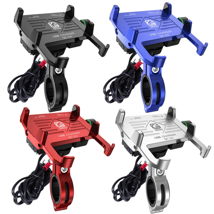 Kewig M6-S 12V Motorcycle Water-resistant Aluminum Alloy Mobile Phone Bracket With QC3.0 Fast Charging(Blue) - free shipping - PMC TechLife - Order now!