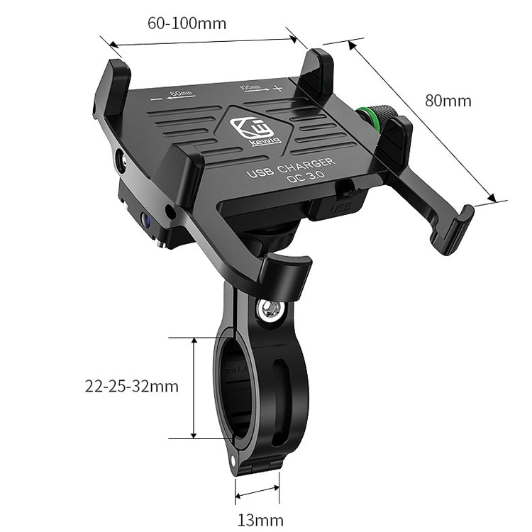 Kewig M6-S 12V Motorcycle Waterproof Aluminum Alloy Mobile Phone Bracket With QC3.0 Fast Charging(Black) - free shipping - PMC TechLife - Order now!