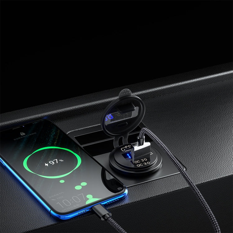 12V Modified Car USB Charger With Voltage Display PD QC3.0 Socket(With 60cm Line Red Light) - DIY Modified Charger by PMC TechLife | Online Shopping South Africa | PMC TechLife | Buy Now Pay Later Mobicred