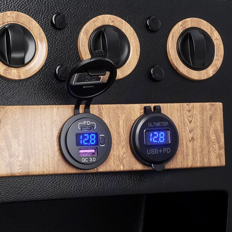 12V Modified Car USB Charger With Voltage Display PD QC3.0 Socket(With 60cm Line Blue Light) - free shipping - PMC TechLife - Order now!