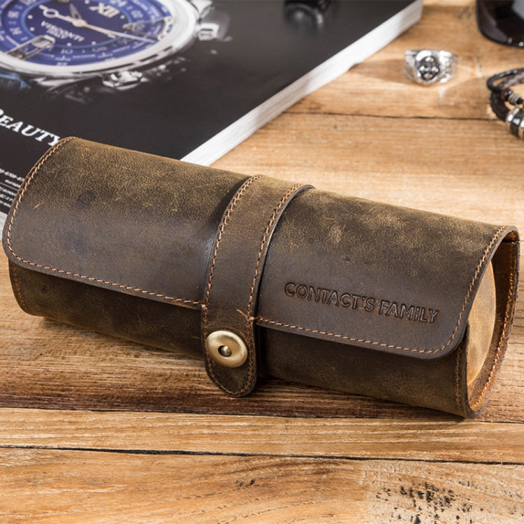 CONTACTS FAMILY CF1117  Retro Crazy Horse Texture Leather Watch Box Round Buckle Storage Box,Capacity: Can Hold 3 Watches(Coffee) - free shipping - PMC TechLife - Order now!