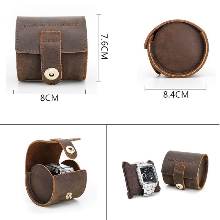 Contacts Family CF1125 Single Watch Position Crazy Horse Leather Watch Box Round Watch Storage Box(Coffee) - free shipping - PMC TechLife - Order now!