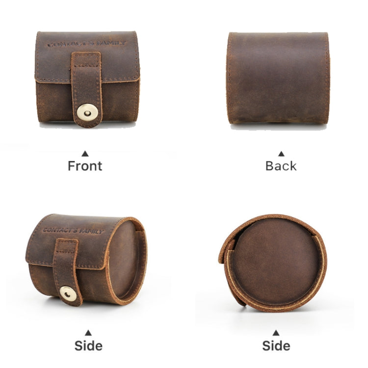 Contacts Family CF1125 Single Watch Position Crazy Horse Leather Watch Box Round Watch Storage Box(Coffee) - free shipping - PMC TechLife - Order now!