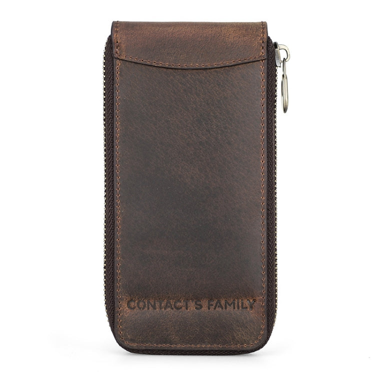 Contacts Family CF1121  Retro Crazy Horse Leather Watch Storage Box Single Watch Seat Portable Watch Zipper Bag(Coffee) - free shipping - PMC TechLife - Order now!