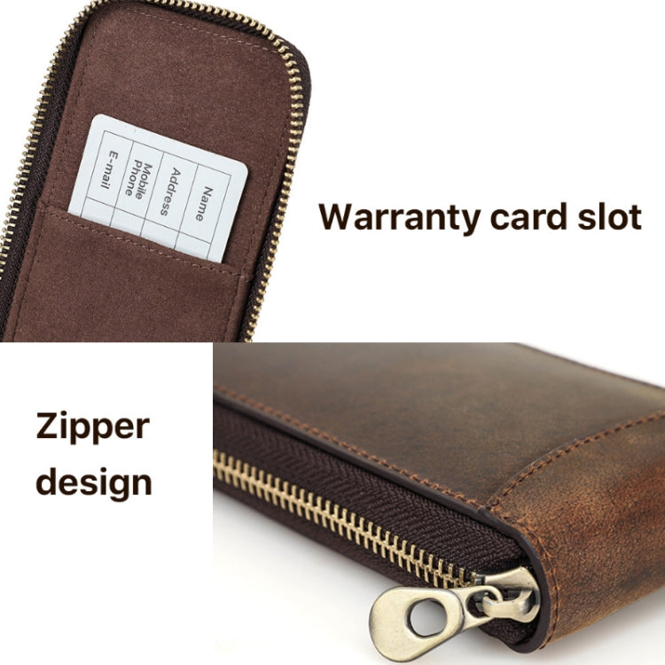 Contacts Family CF1121  Retro Crazy Horse Leather Watch Storage Box Single Watch Seat Portable Watch Zipper Bag(Coffee) - free shipping - PMC TechLife - Order now!