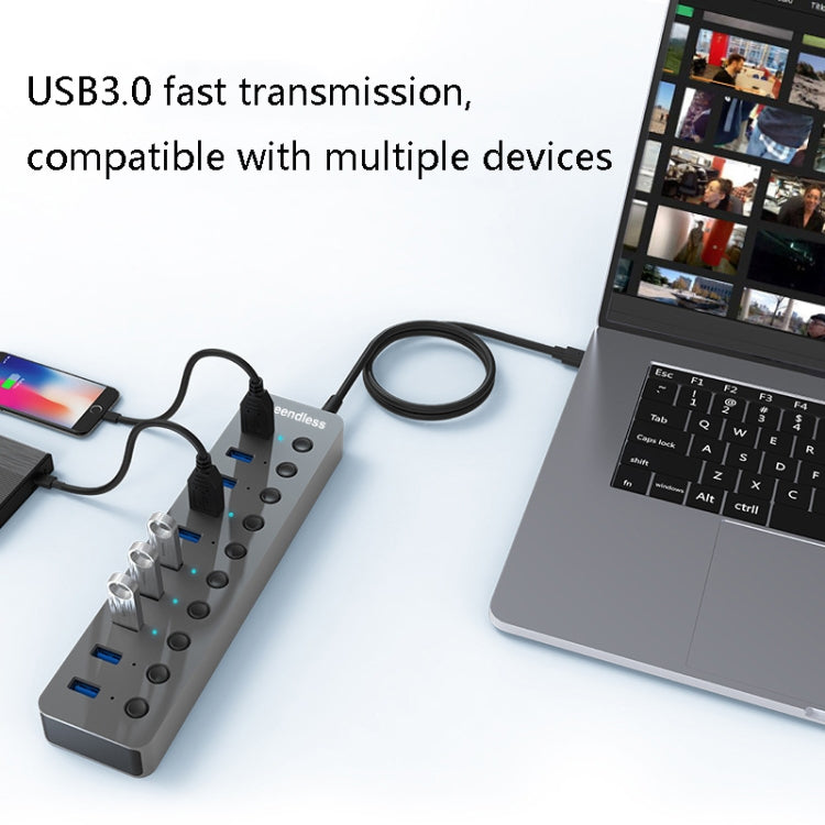 Blueendless USB Splitter Aluminum Alloy QC Fast Charge Expander, Number of interfaces: 7-port (12V2A Power) - free shipping - PMC Jewellery - Order now!