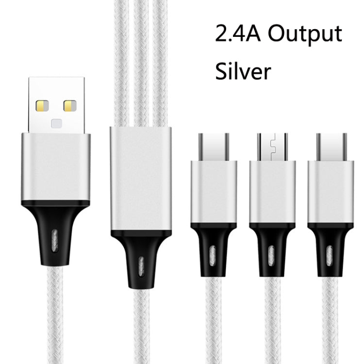 2 PCS ZZ034 USB To 8 Pin + USB-C / Type-C + Micro USB 3 In 1 Fast Charging Cable, Style: Mini-Silver - free shipping - PMC Jewellery - Order now!