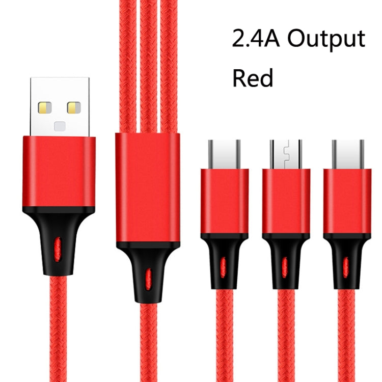 2 PCS ZZ034 USB To 8 Pin + USB-C / Type-C + Micro USB 3 In 1 Fast Charging Cable, Style: Mini-Red - Multifunction Cable by PMC Jewellery | Online Shopping South Africa | PMC Jewellery | Buy Now Pay Later Mobicred