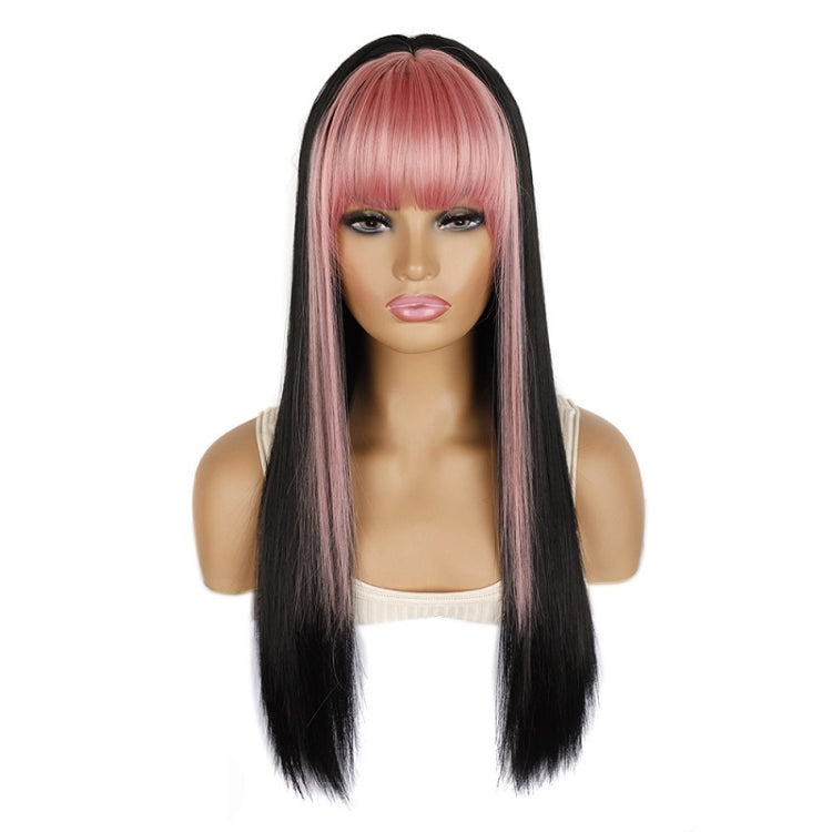 Color Bleaching And Dyeing Double Sideburns With Bangs Long Straight Hip-Hop Wig(Smoke Pink Bleaching Black) - free shipping - PMC TechLife - Order now!