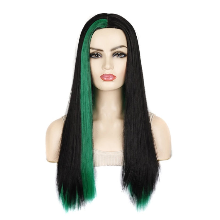 Fashion Medium Haircut Side Bangs Highlight Color Long Straight Wig(Black Ink Green) - free shipping - PMC TechLife - Order now!