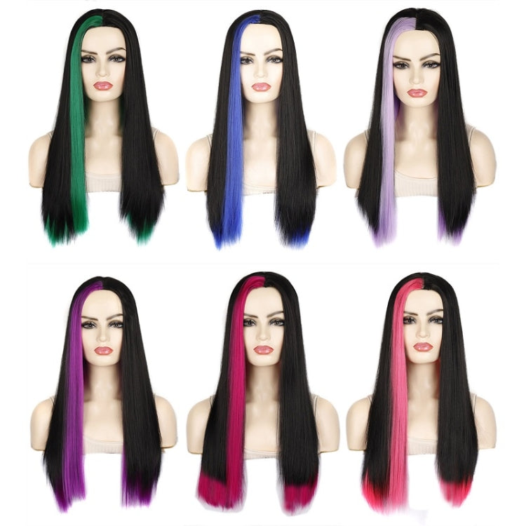 Fashion Medium Haircut Side Bangs Highlight Color Long Straight Wig(Black Volet) - free shipping - PMC TechLife - Order now!