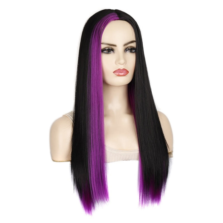 Fashion Medium Haircut Side Bangs Highlight Color Long Straight Wig(Black Pink) - free shipping - PMC TechLife - Order now!