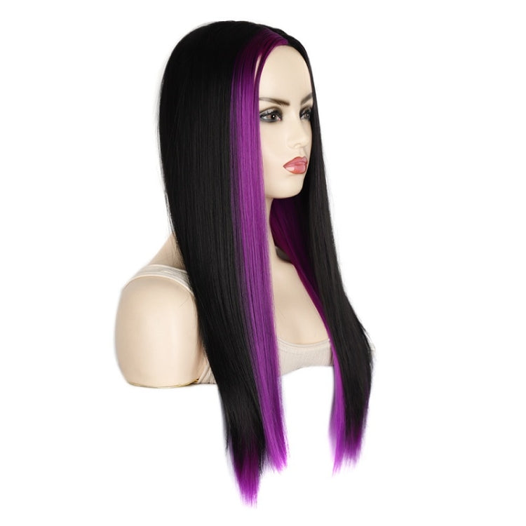 Fashion Medium Haircut Side Bangs Highlight Color Long Straight Wig(Black Ink Green) - free shipping - PMC TechLife - Order now!