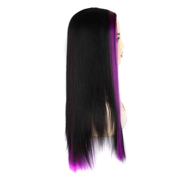 Fashion Medium Haircut Side Bangs Highlight Color Long Straight Wig(Black Volet) - free shipping - PMC TechLife - Order now!