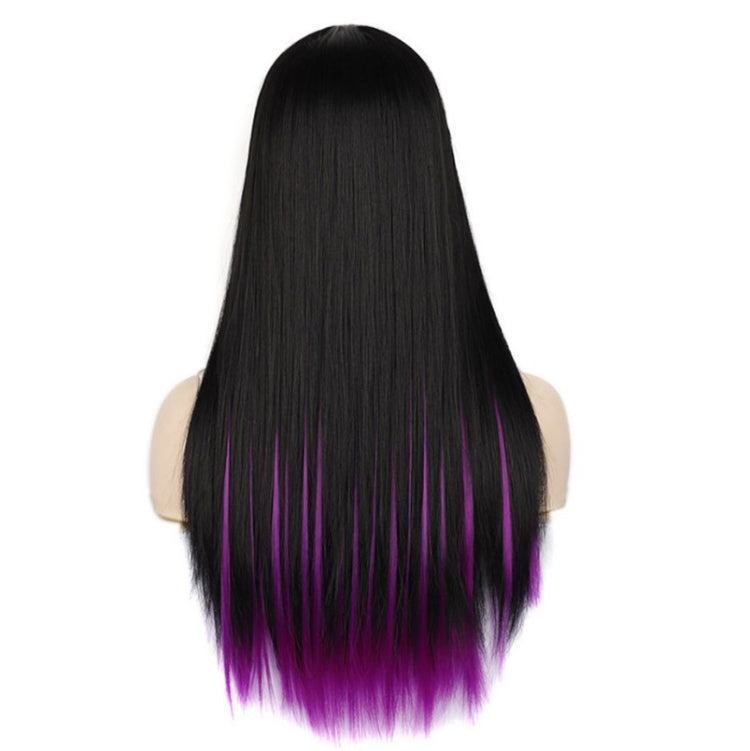 Fashion Medium Haircut Side Bangs Highlight Color Long Straight Wig(Black Volet) - free shipping - PMC TechLife - Order now!
