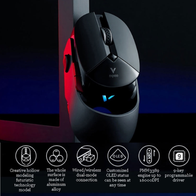 Rapoo VT960 1600 DPI 7 Keys Dual Mode Macro Programmable Symphony RGB Backlit Wireless Gaming Mouse(Black) - free shipping - PMC Jewellery - Order now!