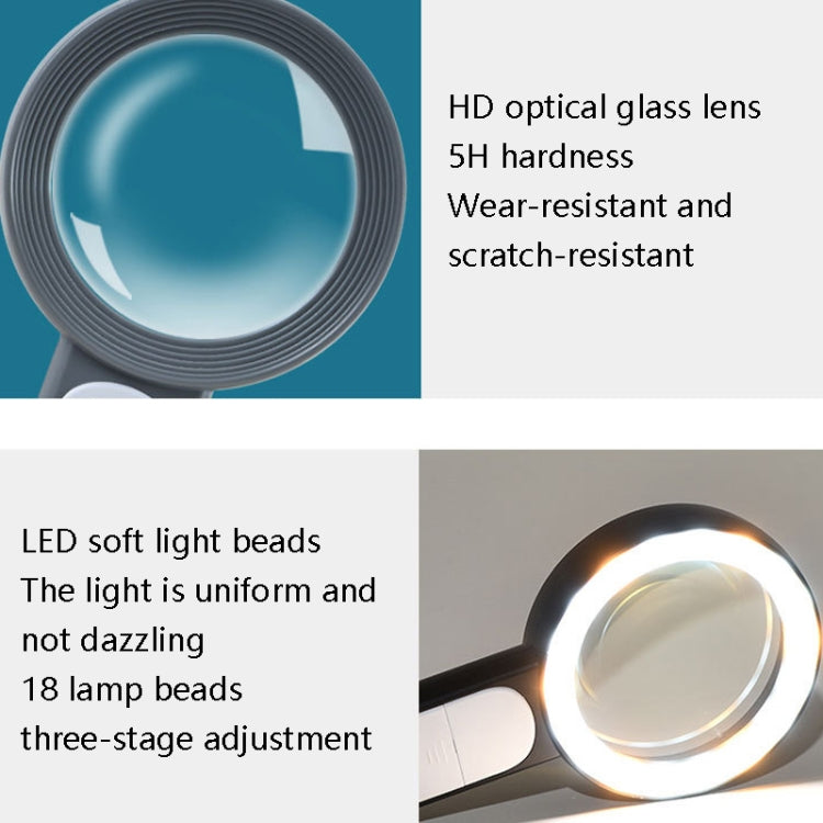30 Times 18 LED Cool Warm Light HD Elderly Reading Repair Glass Magnifier(Gray White) - free shipping - PMC TechLife - Order now!