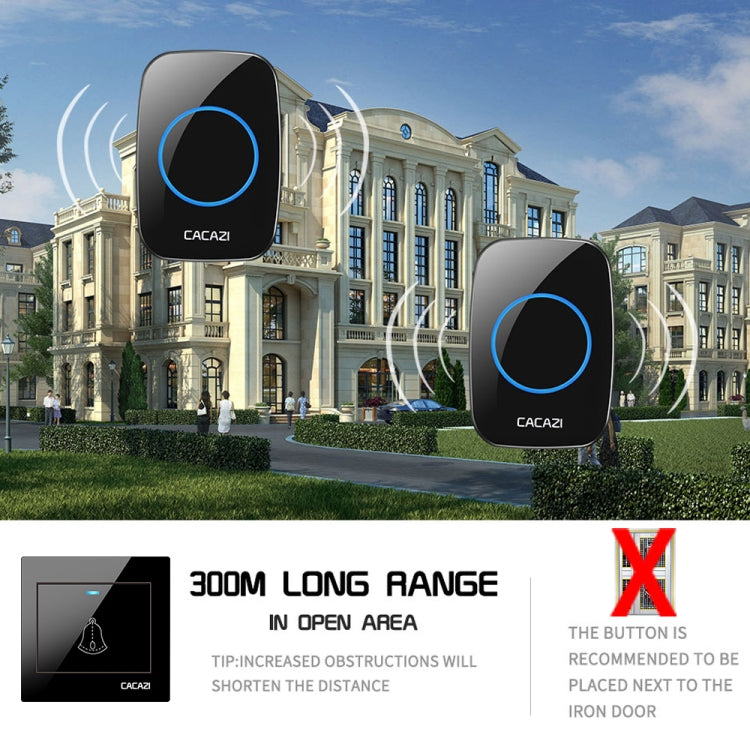 CACAZI H10 1 For 2 Home Wireless Music Doorbell without Battery, Plug:EU Plug(Black) - Wireless Doorbell by CACAZI | Online Shopping South Africa | PMC TechLife | Buy Now Pay Later Mobicred