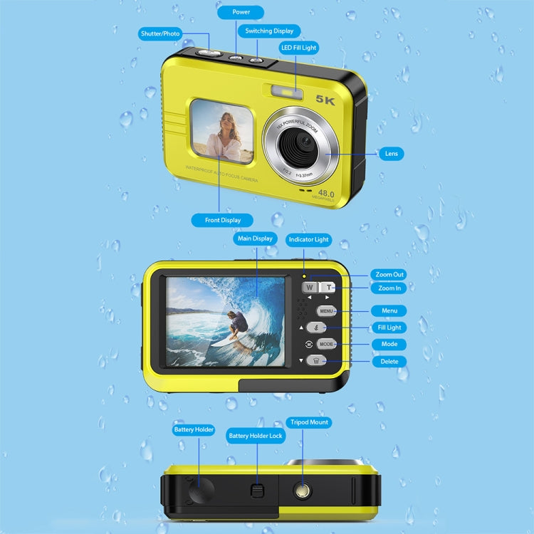 WDC901 3.5m Waterproof 48MP HD Dual Screen Outdoor Sports Digital Camera UK Plug(Green) - Children Cameras by PMC TechLife | Online Shopping South Africa | PMC TechLife | Buy Now Pay Later Mobicred