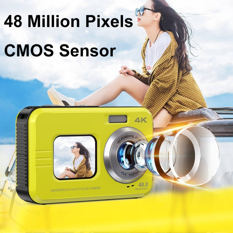 WDC901 3.5m Waterproof 48MP HD Dual Screen Outdoor Sports Digital Camera EU Plug(Yellow) - Children Cameras by PMC TechLife | Online Shopping South Africa | PMC TechLife | Buy Now Pay Later Mobicred