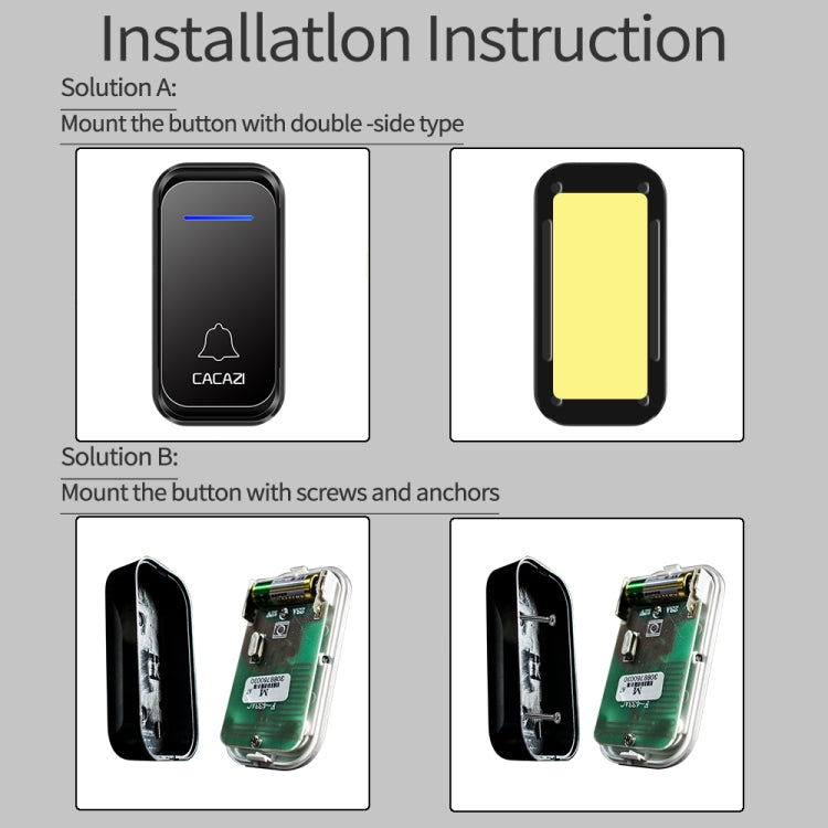 CACAZI Home Smart Digital Wireless Doorbell Remote Electronic Doorbell Elderly Pager, Style: US Plug(Black) - Wireless Doorbell by CACAZI | Online Shopping South Africa | PMC TechLife | Buy Now Pay Later Mobicred