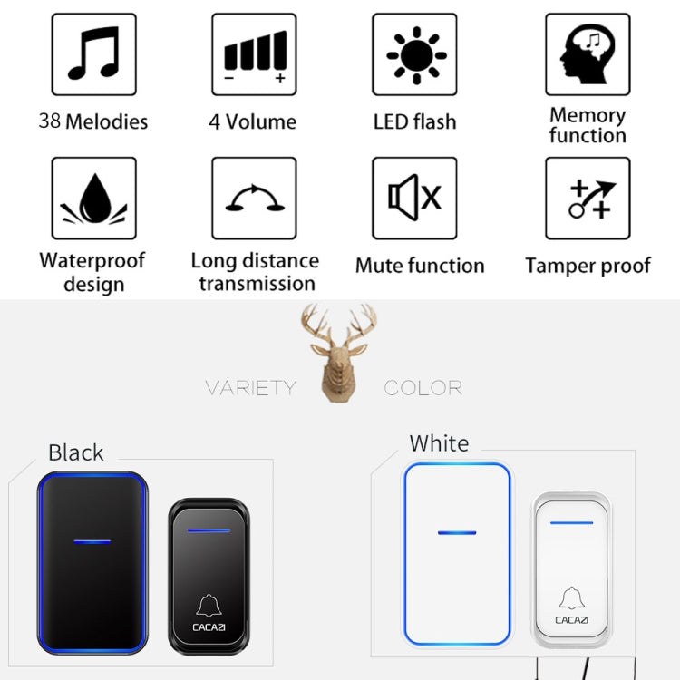 CACAZI Home Smart Digital Wireless Doorbell Remote Electronic Doorbell Elderly Pager, Style: UK Plug(White) - Wireless Doorbell by CACAZI | Online Shopping South Africa | PMC TechLife | Buy Now Pay Later Mobicred
