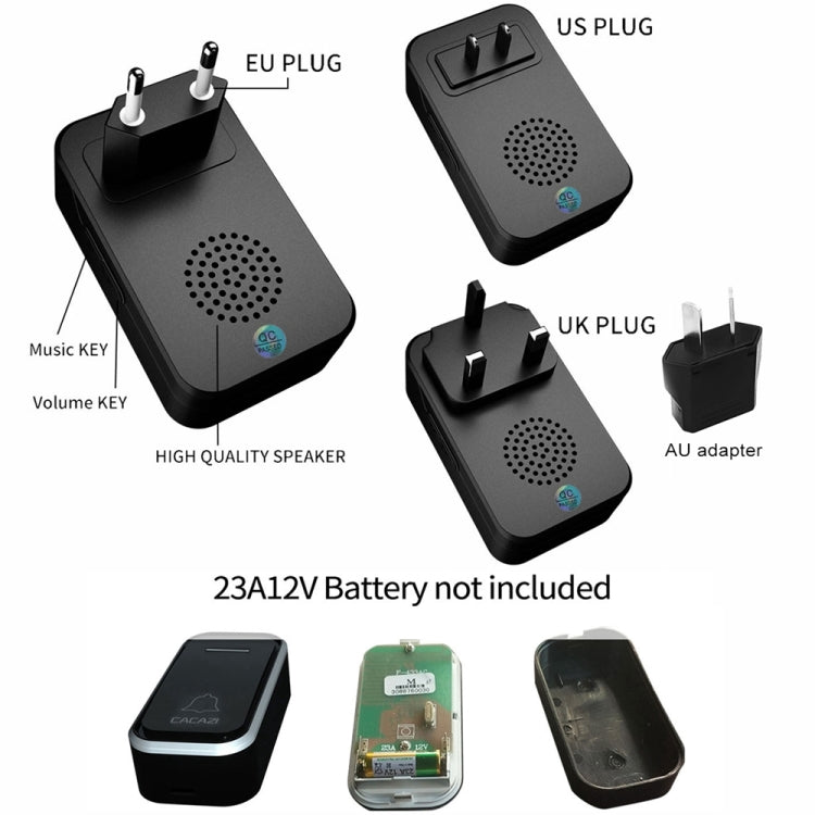 CACAZI Home Smart Digital Wireless Doorbell Remote Electronic Doorbell Elderly Pager, Style: EU Plug(Black) - Wireless Doorbell by CACAZI | Online Shopping South Africa | PMC TechLife | Buy Now Pay Later Mobicred