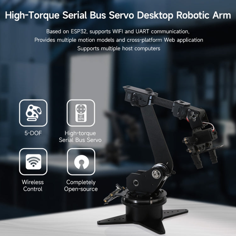 Waveshare High-Torque Serial Bus Servo, Desktop Robotic Arm Kit, Based On ESP32, 5-DOF, Plug:UK Plug - free shipping - PMC Jewellery - Order now!