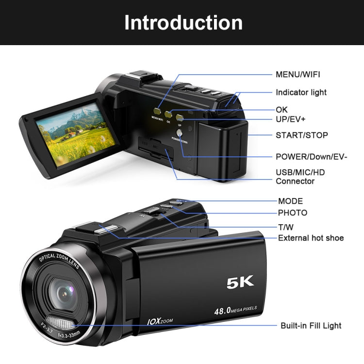 HDV265K 5K 30FPS 3.0-Inch HD Digital 3X Optical Zoom Outdoor Sports DV Camera UK Plug(Black) - Video Cameras by PMC TechLife | Online Shopping South Africa | PMC TechLife | Buy Now Pay Later Mobicred
