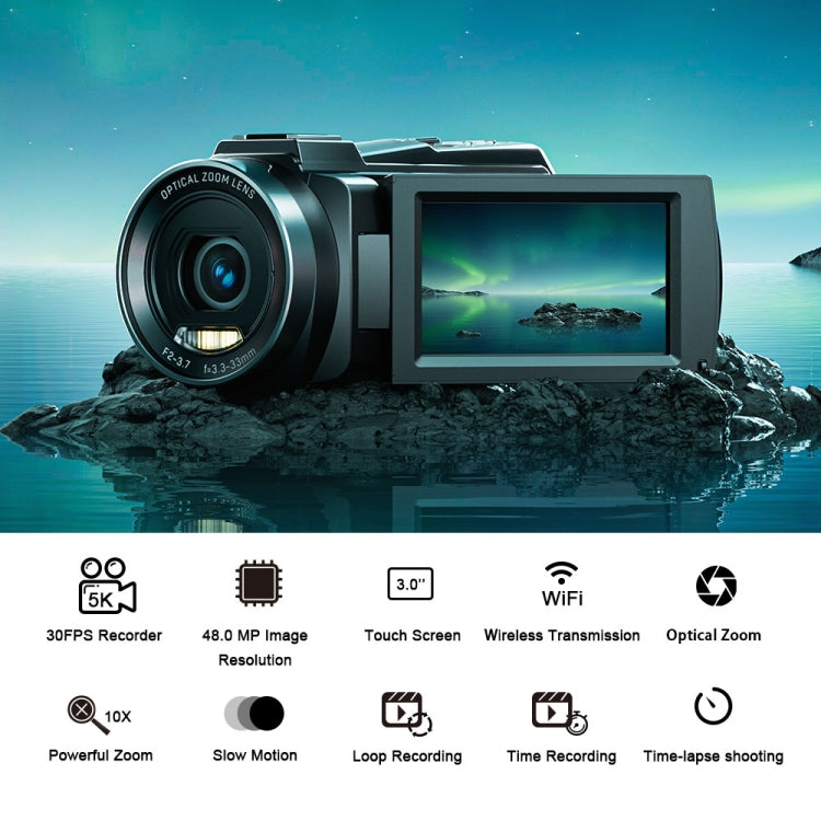 HDV265K 5K 30FPS 3.0-Inch HD Digital 3X Optical Zoom Outdoor Sports DV Camera AU Plug(Black) - Video Cameras by PMC TechLife | Online Shopping South Africa | PMC TechLife | Buy Now Pay Later Mobicred