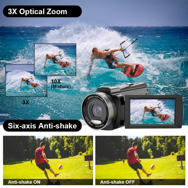 HDV265K 5K 30FPS 3.0-Inch HD Digital 3X Optical Zoom Outdoor Sports DV Camera AU Plug(Black) - Video Cameras by PMC TechLife | Online Shopping South Africa | PMC TechLife | Buy Now Pay Later Mobicred
