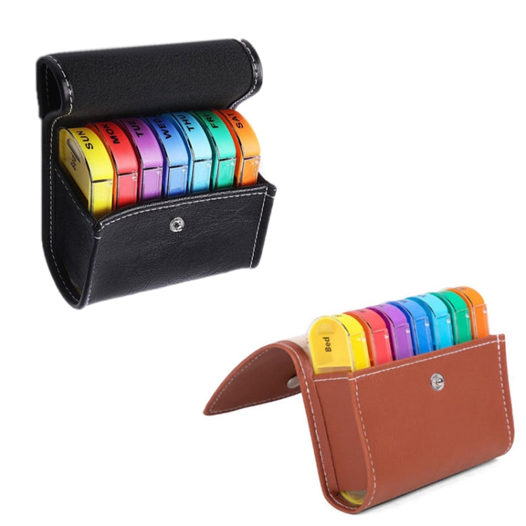 Notebook-Style 28-Compartment Portable Pill Box&Leather Bag(Brown) - free shipping - PMC TechLife - Order now!