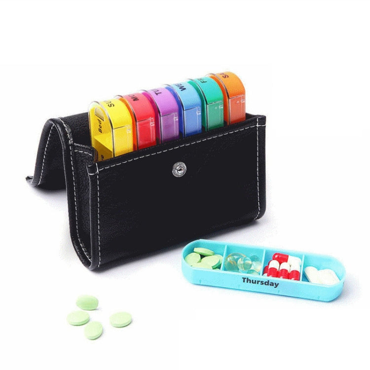 Notebook-Style 28-Compartment Portable Pill Box&Leather Bag(Black) - free shipping - PMC TechLife - Order now!