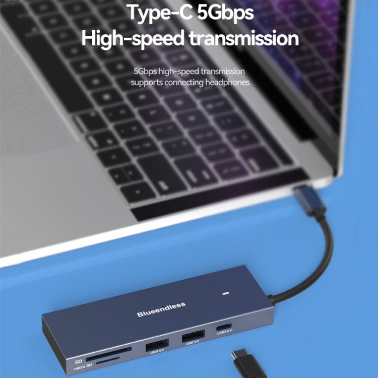 Blueendless 4K60Hz + Data Port Type-C Docking Station USB3.0 Splitter, Spec: 7-in-1 Card Reading Blue - free shipping - PMC Jewellery - Order now!