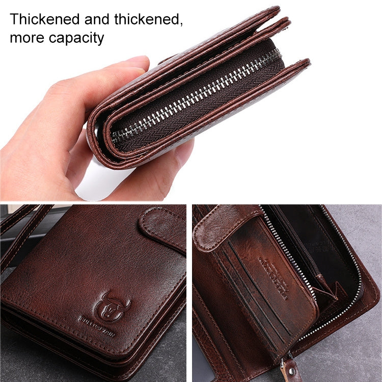 BULL CAPTAIN 028 Long Buckle Retro Cowhide Multi-Function Wallet (Coffee) - free shipping - PMC TechLife - Order now!