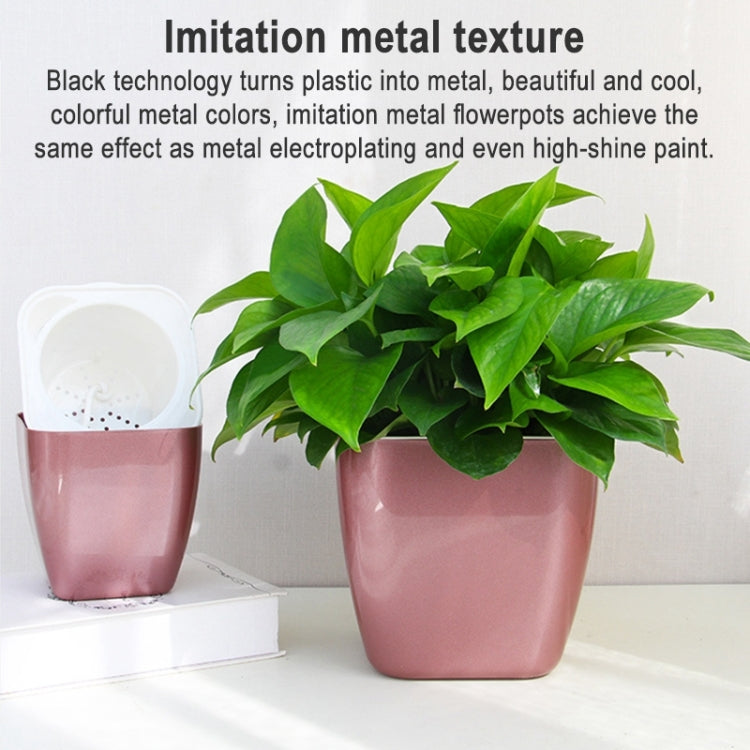 Imitation Metal Colorful Water Storage Plastic Flowerpot, Size: G105 Small Pot(Square Silver Grey) - Flower Pots & Planters by PMc TechLife | Online Shopping South Africa | PMc TechLife | Buy Now Pay Later Mobicred
