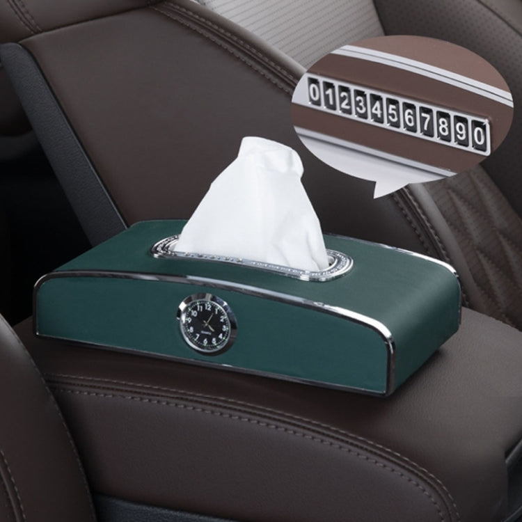 Car Clock Tissue Box Multi-Function Vehicle Instrument Table Paper Towel Box, Style: Clock+Parking Card (Green) - Tissue Boxes by PMC TechLife | Online Shopping South Africa | PMC TechLife | Buy Now Pay Later Mobicred