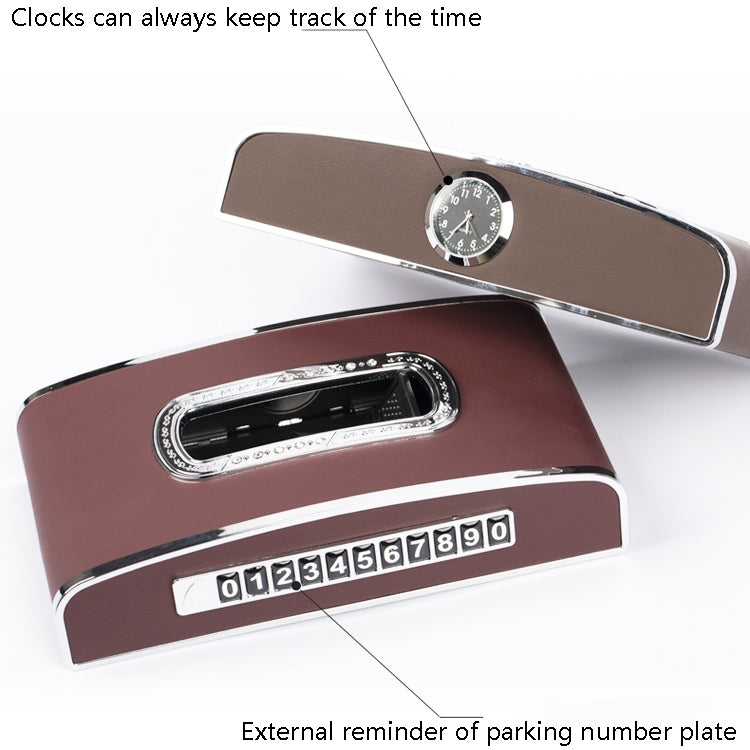 Car Clock Tissue Box Multi-Function Vehicle Instrument Table Paper Towel Box, Style: Clock+Parking Card (Mocha Brown) - Tissue Boxes by PMC TechLife | Online Shopping South Africa | PMC TechLife | Buy Now Pay Later Mobicred
